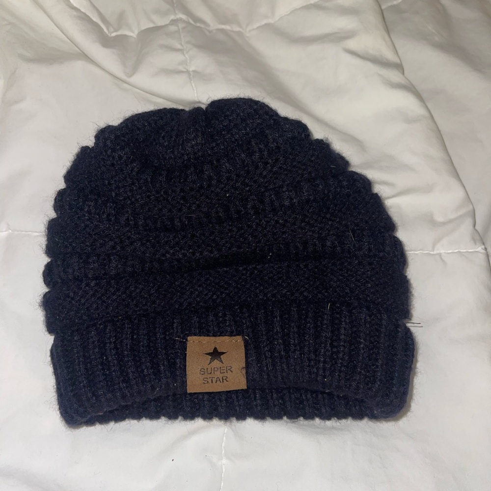 Super Star Toddler Black Knit Beanie - Cozy Winter Hat